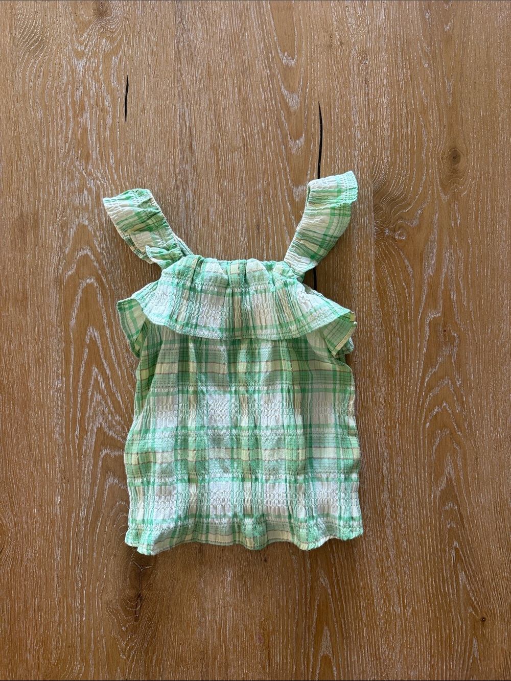 Zara Green and White Plaid Ruffle Tank Top